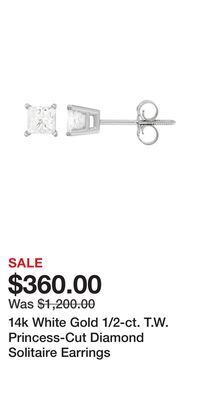 Kohl's 14k white gold 1/2-ct. t.w. princess-cut diamond solitaire earrings offer