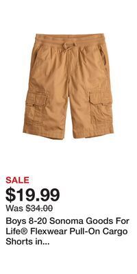 Kohl's Boys 8-20 sonoma goods for life® flexwear pull-on cargo shorts in regular & husky offer