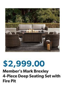 Sam's Club Member's mark brexley 4-piece deep seating set with fire pit offer