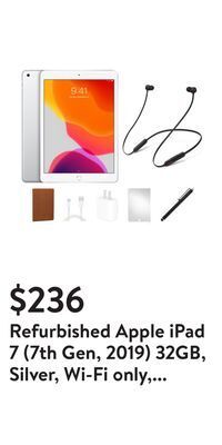 Walmart Refurbished apple ipad 7 (7th gen, 2019) 32gb, silver, wi-fi only, beats bundle. bundle includes: ipad beats flex headphones, offer