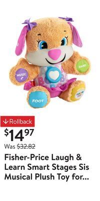 Walmart Fisher-price laugh & learn smart stages sis musical plush toy for infants and toddlers offer