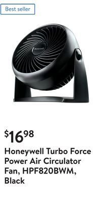 Walmart Honeywell turbo force power air circulator fan, hpf820bwm, black offer