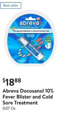 Walmart Abreva docosanol 10% fever blister and cold sore treatment offer
