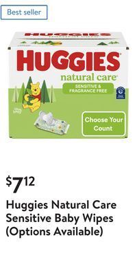 Walmart Huggies natural care sensitive baby wipes (options available) offer