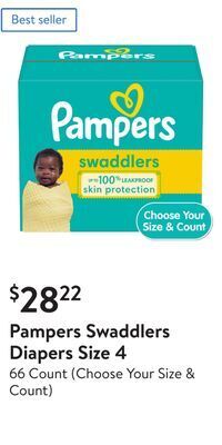 Walmart Pampers swaddlers diapers size 4 offer