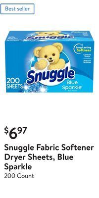 Walmart Snuggle fabric softener dryer sheets, blue sparkle offer