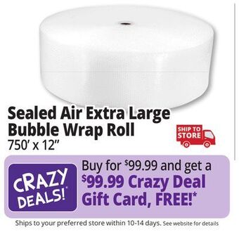 Ocean State Job Lot Sealed air extra large 750 ft. bubble wrap roll offer