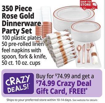 Ocean State Job Lot 350 piece rose gold dinnerware party set offer