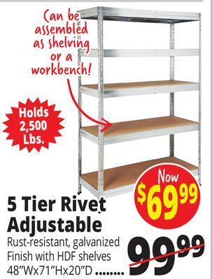 Ocean State Job Lot 5-tier rivet adjustable shelving, 48 offer
