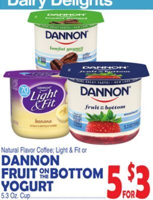 Bravo Supermarkets Dannon fruit on the bottom yogurt offer