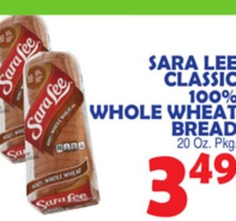Bravo Supermarkets Sara lee classic 100% whole wheat bread offer