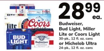 ACME Budweiser, bud light, miller lite or coors light 30-pk., 12 fl. oz. cans or michelob ultra 24-pk., 12 fl. oz. cans offer