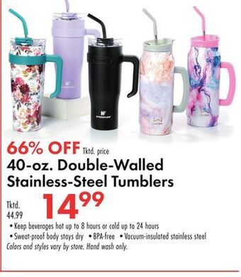 Boscov's 40-oz. double-walled stainless-steel tumblers offer