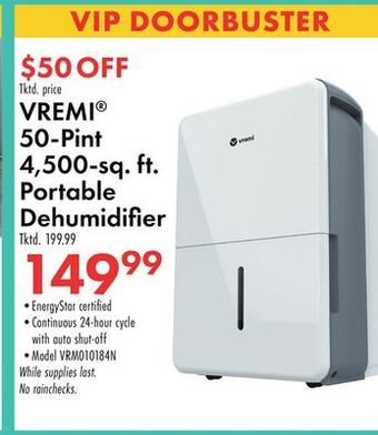 Boscov's Vremi® 50-pint 4, 500-sq. ft. portable dehumidifi offer