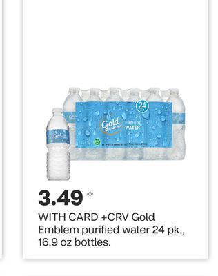 CVS Gold emblem purified water 24 pk., 16.9 oz bottles offer