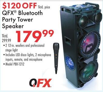 Boscov's Qfx® bluetooth party tower speaker offer