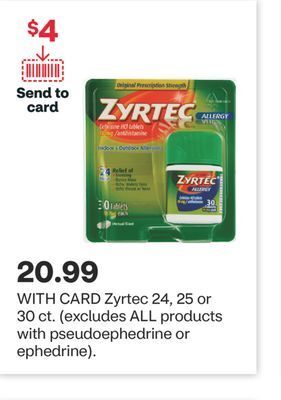 CVS Zyrtec 24, 25 or 30 ct offer
