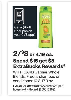 CVS Garnier whole blends, fructis shampoo or conditioner 10.2-17.3 oz. offer