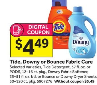 Stop&Shop Tide, downy or bounce fabric care offer