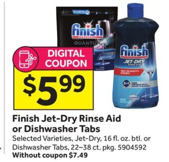 Stop&Shop Finish jet-dry rinse aid or dishwasher tabs offer