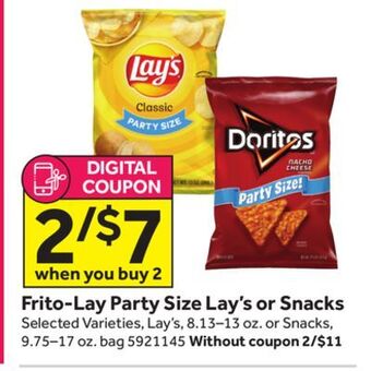 Stop&Shop Frito-lay party size lay's or snacks offer
