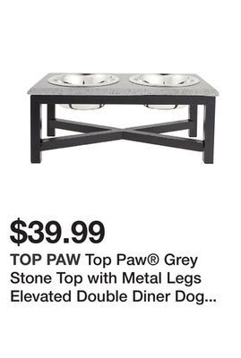 Petsmart Top paw® grey stone top with metal legs elevated double diner dog bowls offer
