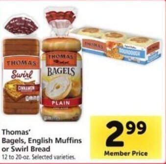 Safeway Thomas' Bagels, English Muffins or Swirl Bread offer