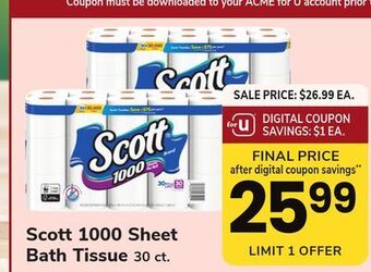 ACME Scott 1000 sheet bath tissue offer