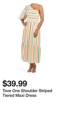 TJ Maxx Tove one shoulder striped tiered maxi dress offer
