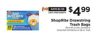 ShopRite Drawstring trash bags offer