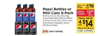 ShopRite Bottles or mini cans 6-pack offer