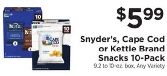 ShopRite Snyder's, cape cod or kettle brand snacks 10-pack offer