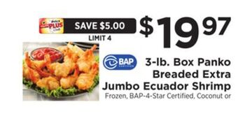 ShopRite 3-lb. box panko breaded extra jumbo ecuador shrimp offer