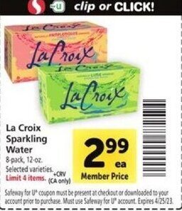 Safeway La Croix Sparkling Water offer