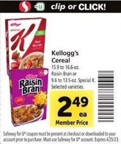 Safeway Kellogg's Cereal offer