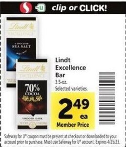 Safeway Lindt Excellence Bar offer