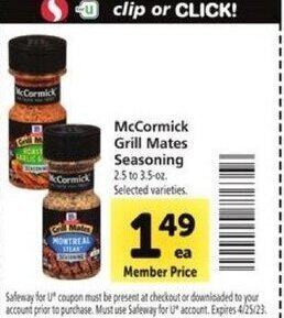 Safeway McCormick Grill Mates Seasoning offer