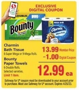 Safeway Charmin Bath Tissue Bounty Paper Towels offer