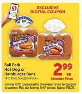 Safeway Ball Park Hot Dog or Hamburger Buns offer
