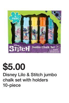 Five Below Disney lilo & stitch jumbo chalk set with holders 10-piece offer