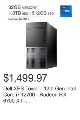 Costco Dell xps tower - 12th gen intel core i7-12700 - radeon rx 6700 xt - windows 11 offer