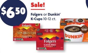 Family Dollar Folgers or dunkin' k-cups offer
