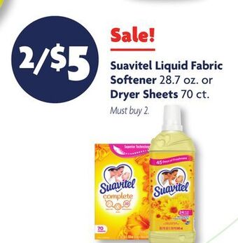 Family Dollar Suavitel liquid fabric softener 28.7 oz. or dryer sheets 70 ct. offer