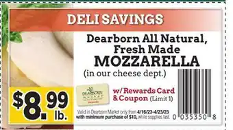 Dearborn Market Mozzarella offer