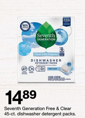 Target Seventh generation free & clear 45-ct. dishwasher detergent packs offer