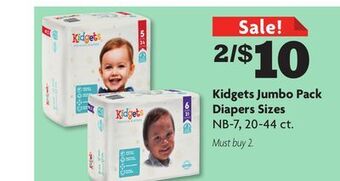 Family Dollar Kidgets jumbo pack diapers offer