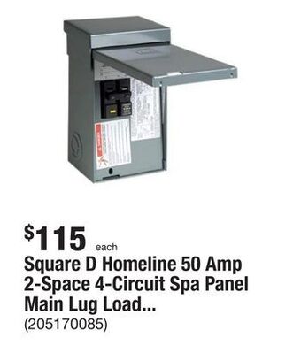 The Home Depot Square d homeline 50 amp 2-space 4-circuit spa panel main lug load center offer