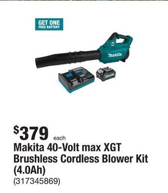 The Home Depot Makita 40-volt max xgt brushless cordless blower kit (4.0ah) offer