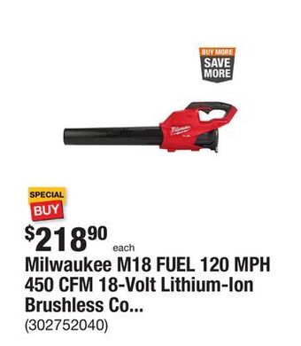 The Home Depot Milwaukee m18 fuel 120 mph 450 cfm 18-volt lithium-ion brushless cordless handheld blower (tool-only) offer