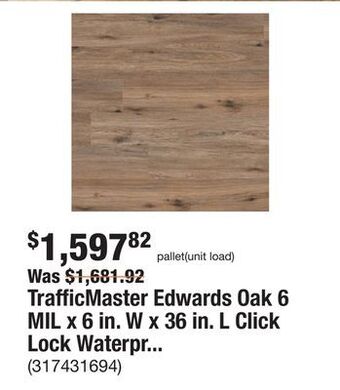 The Home Depot Trafficmaster edwards oak 6 mil x 6 in. w x 36 in. l click lock waterproof luxury vinyl plank flooring (768 sqft/pallet) offer